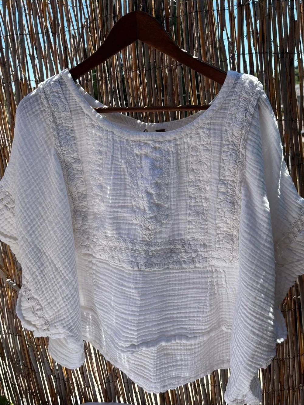 Free People Eden Lace Tee Optic White Crochet Blouse Size L